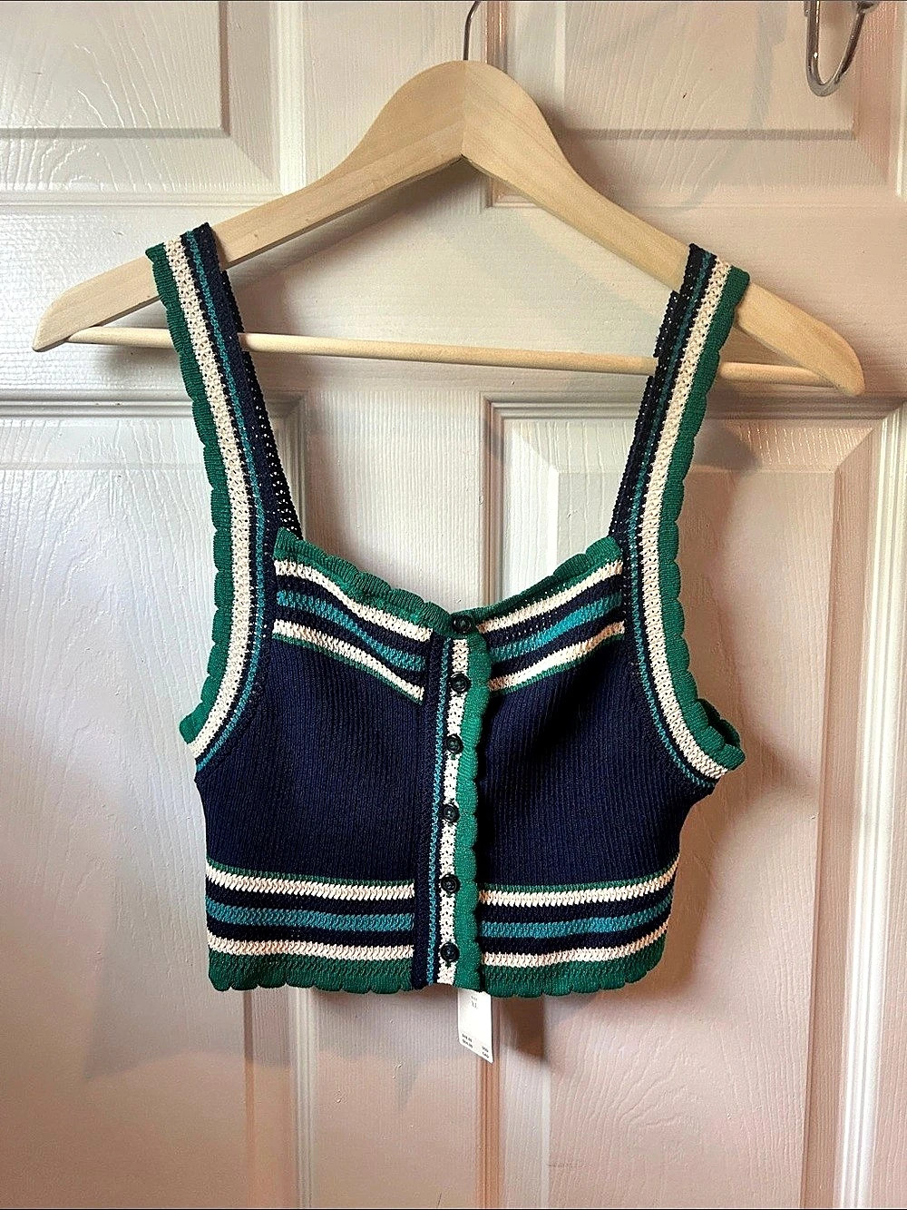 Anthropologie Knit Striped Crop Top Blue & Green XL NWT